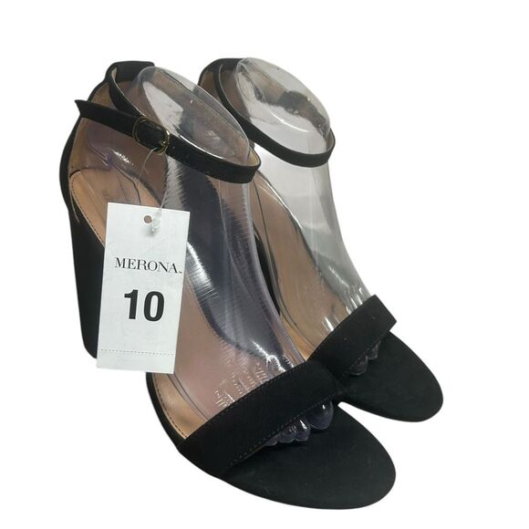 Merona Block Heel Sandals Ankle Strap Open Toe Heels Black Women's 10 Goth Event - Picture 9 of 11